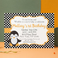 Invitación de cumpleaños de Polkadot Penguin