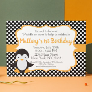Invitación de cumpleaños de Polkadot Penguin