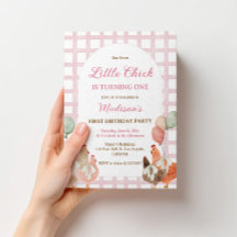 Invitación de cumpleaños de pollo rosa para niña g