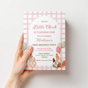 Invitación de cumpleaños de pollo rosa para niña g