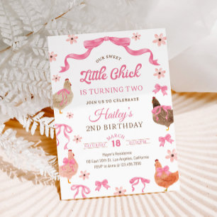 Invitación de cumpleaños de pollo y lazo