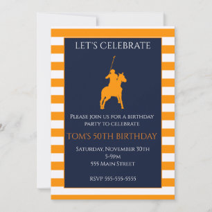 Invitación de cumpleaños de polo para naranja azul