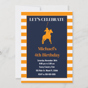 Invitación de cumpleaños de polo para niños azul n