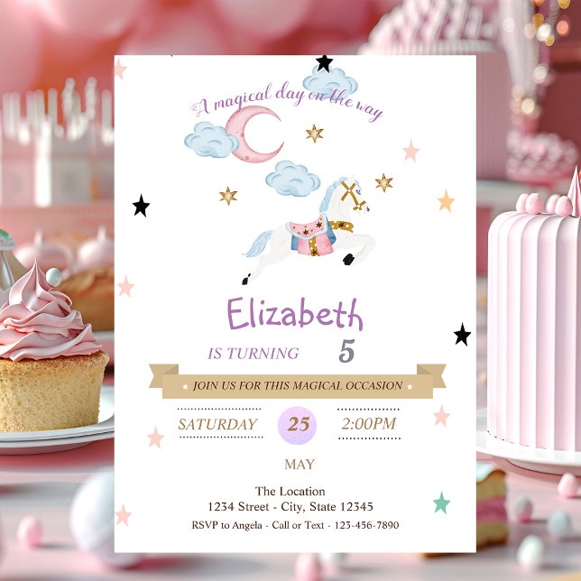 Invitación de cumpleaños de poni acuarela (Subido por el creador)