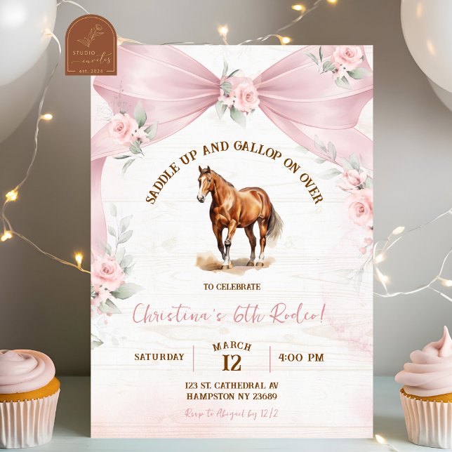 Invitación de cumpleaños de poni coquette con lazo (Subido por el creador)