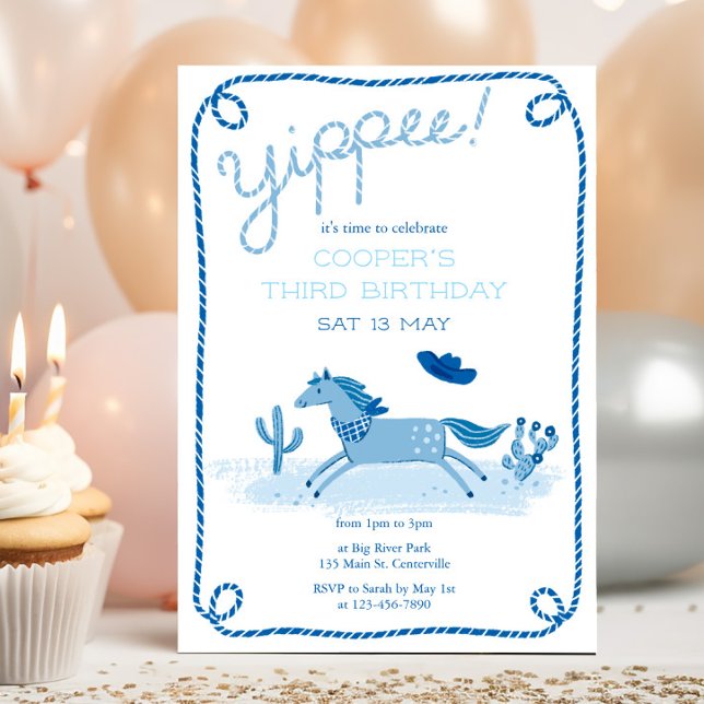 Invitación de cumpleaños de poni occidental azul (Subido por el creador)