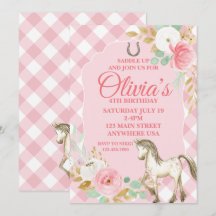 Invitación de cumpleaños de pony bonito floral boh