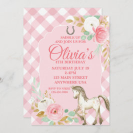 Invitación de cumpleaños de pony bonito floral boh