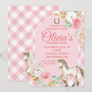Invitación de cumpleaños de pony bonito floral boh