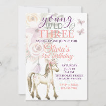 invitación de cumpleaños de pony joven, salvaje y