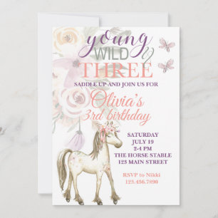 invitación de cumpleaños de pony joven, salvaje y 