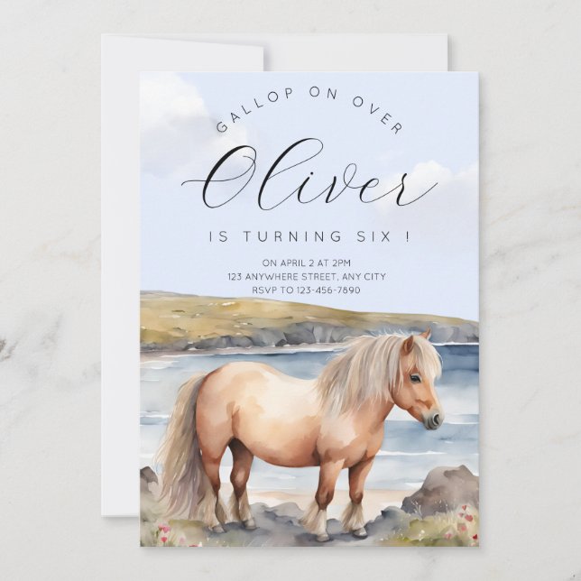 Invitación de cumpleaños de pony Shetland (Anverso)