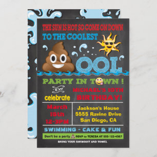 Invitación de cumpleaños de Pooper Fiesta de emoji