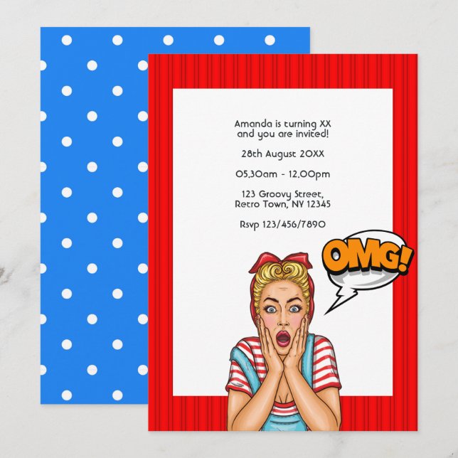 Invitación de cumpleaños de Pop Art Comic (Anverso / Reverso)