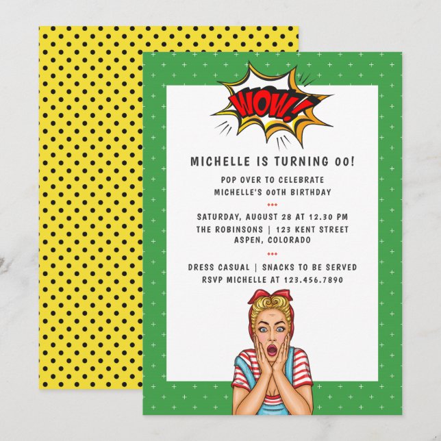 Invitación de cumpleaños de Pop Art Comic (Anverso / Reverso)