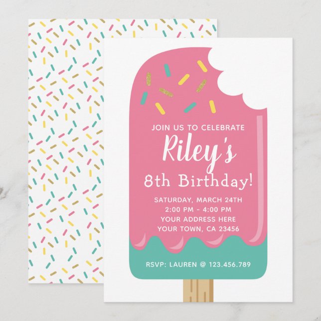 Invitación de cumpleaños de Popsicle (Anverso / Reverso)