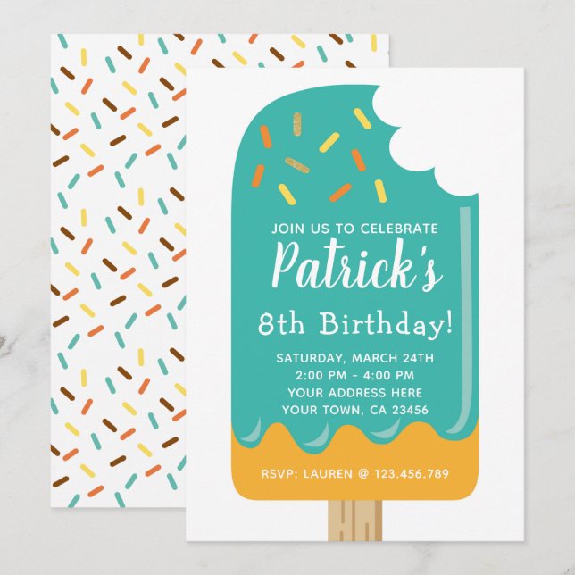 Invitación de cumpleaños de Popsicle (Anverso / Reverso)