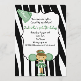 Invitación de cumpleaños de porrista verde a rayas