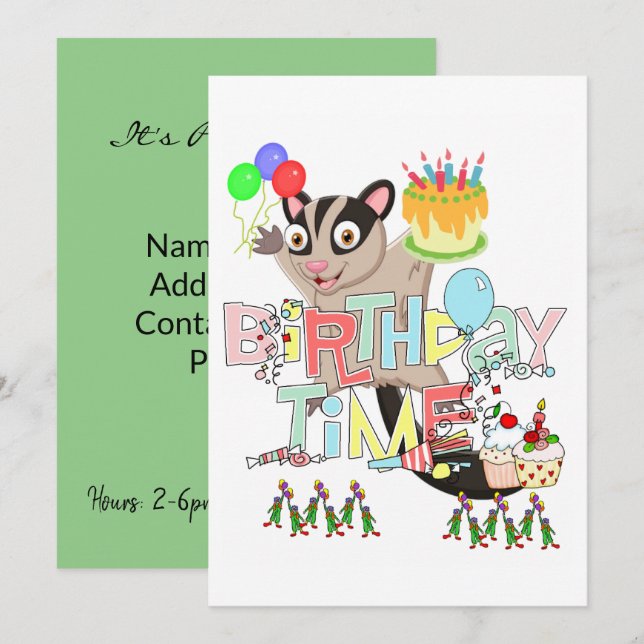 Invitación de cumpleaños de Possum Cake Happy (Anverso / Reverso)