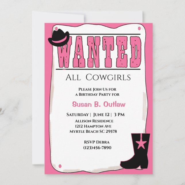 Invitación de cumpleaños de Poster rosado deseado (Anverso)