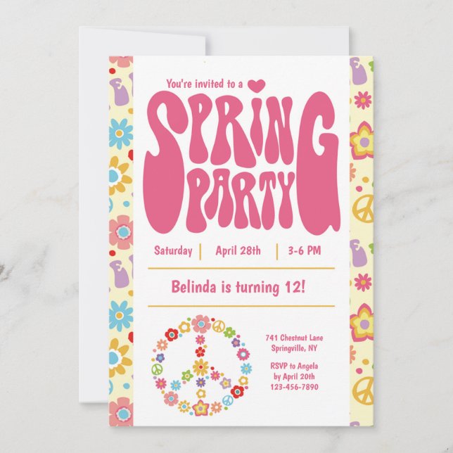 Invitación de cumpleaños de primavera (Anverso)
