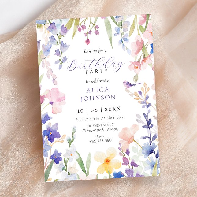 Invitación de cumpleaños de primavera floral acuar (Subido por el creador)