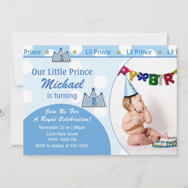 Invitación de cumpleaños de Prince 1x7 Tarjeta fot (Anverso)