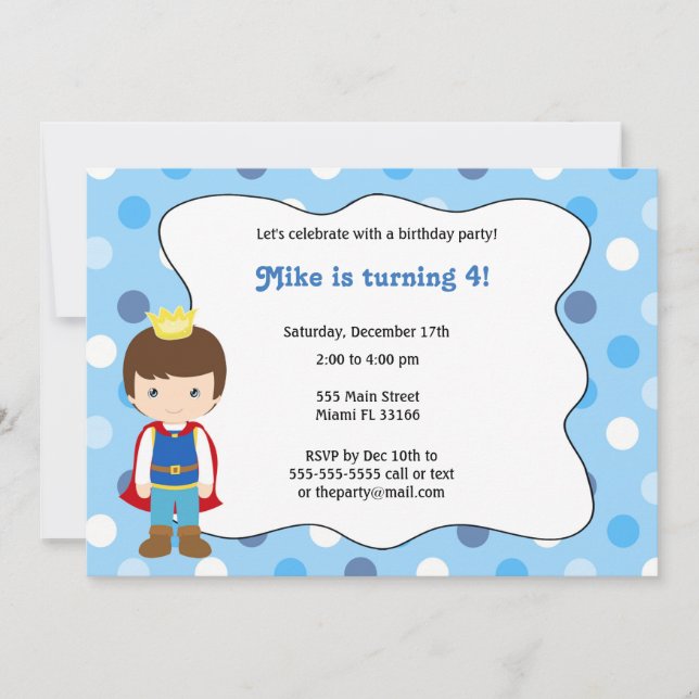 Invitación de cumpleaños de Prince Boy (Anverso)