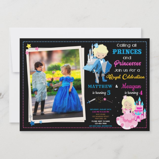 Invitación de cumpleaños de Prince y Princesa con  (Anverso)