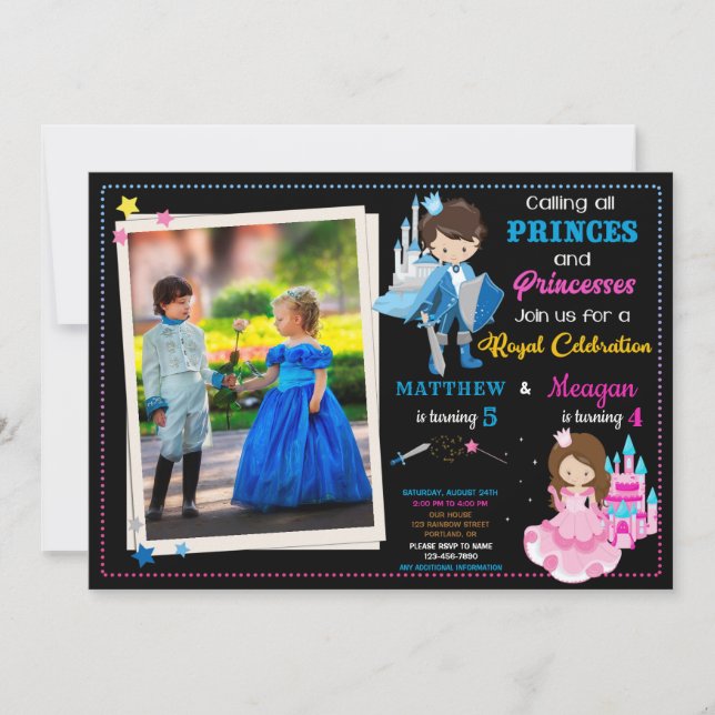 Invitación de cumpleaños de Prince y Princesa con  (Anverso)