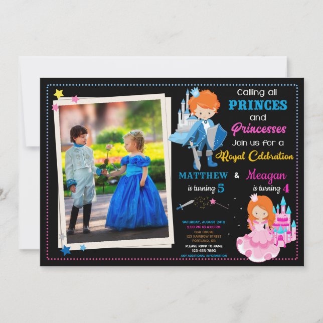 Invitación de cumpleaños de Prince y Princesa con  (Anverso)