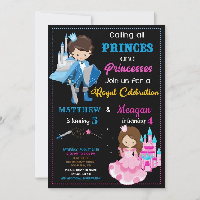 Invitación de cumpleaños de Prince y Princess fies (Anverso)