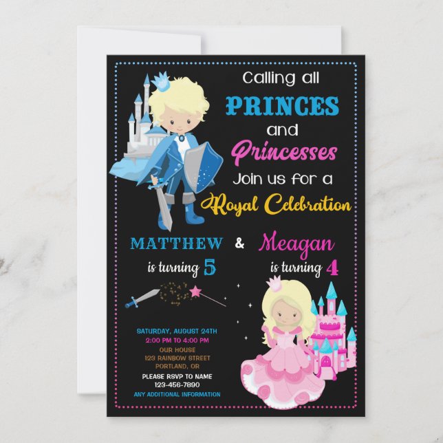 Invitación de cumpleaños de Prince y Princess fies (Anverso)