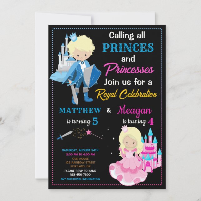 Invitación de cumpleaños de Prince y Princess fies (Anverso)