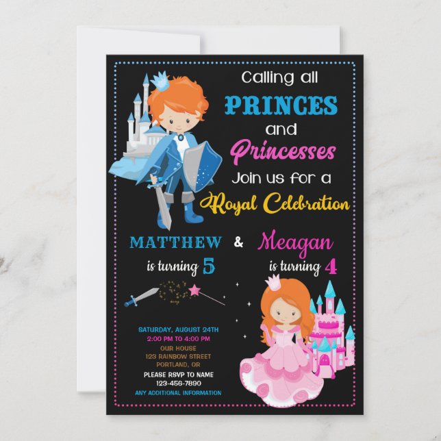 Invitación de cumpleaños de Prince y Princess fies (Anverso)