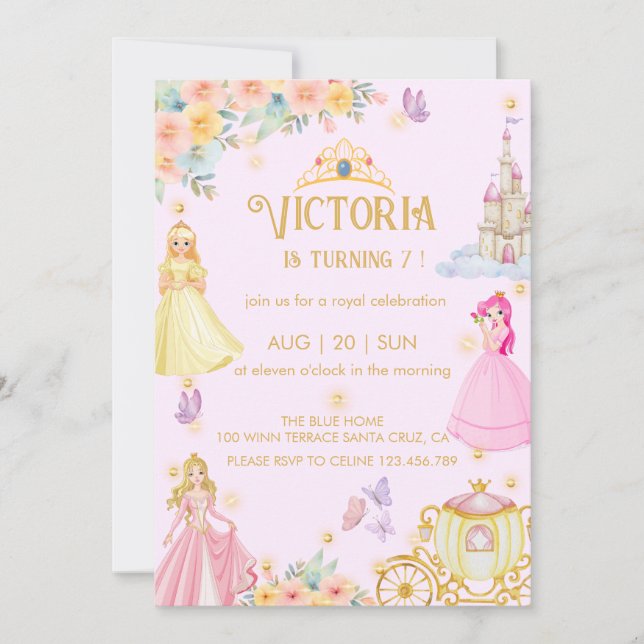 invitación de cumpleaños de princesa (Anverso)