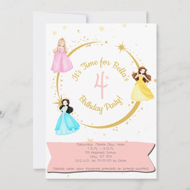 Invitación de cumpleaños de princesa (Anverso)
