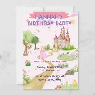Invitación de cumpleaños de princesa acuarela,