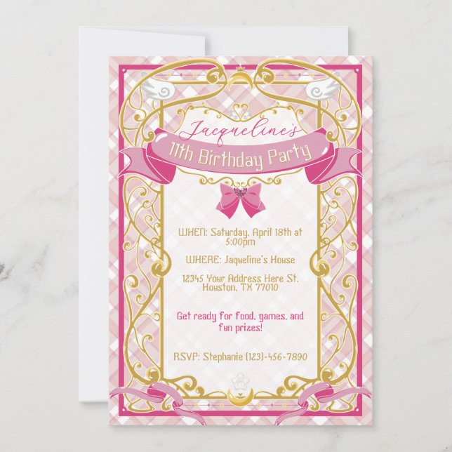 Invitación de cumpleaños de princesa Art Nouveau r (Anverso)