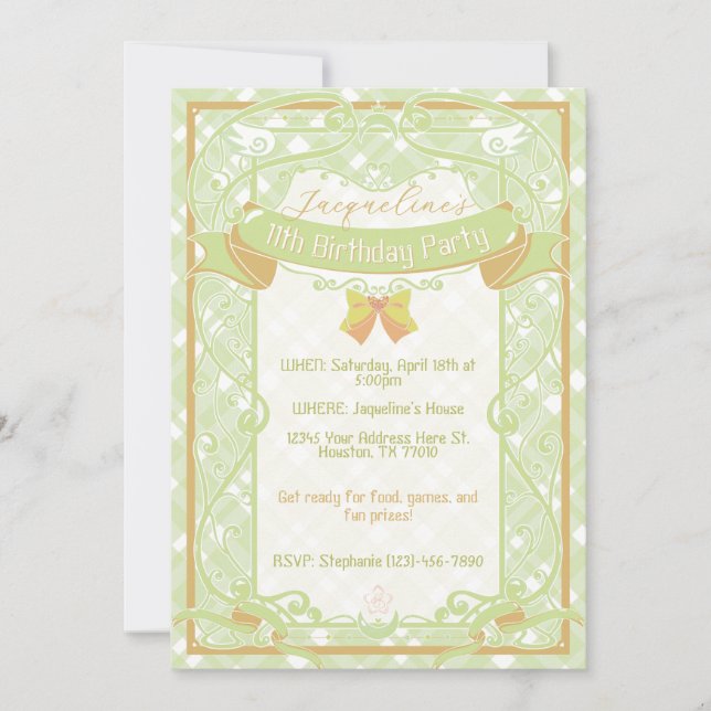 Invitación de cumpleaños de princesa Art Nouveau v (Anverso)