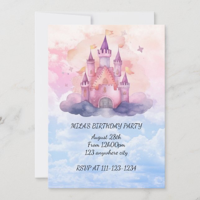 invitación de cumpleaños de princesa castle chica (Anverso)