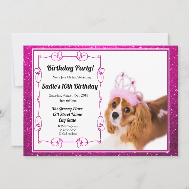 Invitación de cumpleaños de princesa Cavalier King (Anverso)