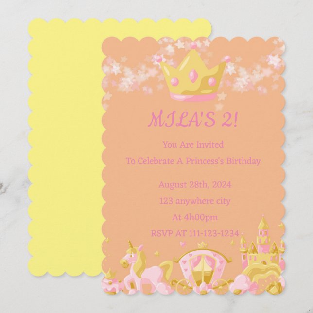 invitación de cumpleaños de princesa chica (Anverso / Reverso)