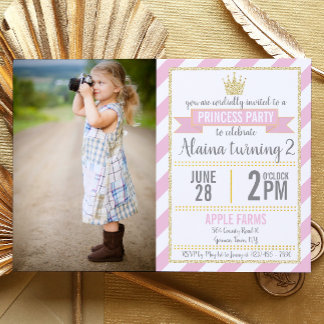 Invitación de cumpleaños de Princesa con Purpurina