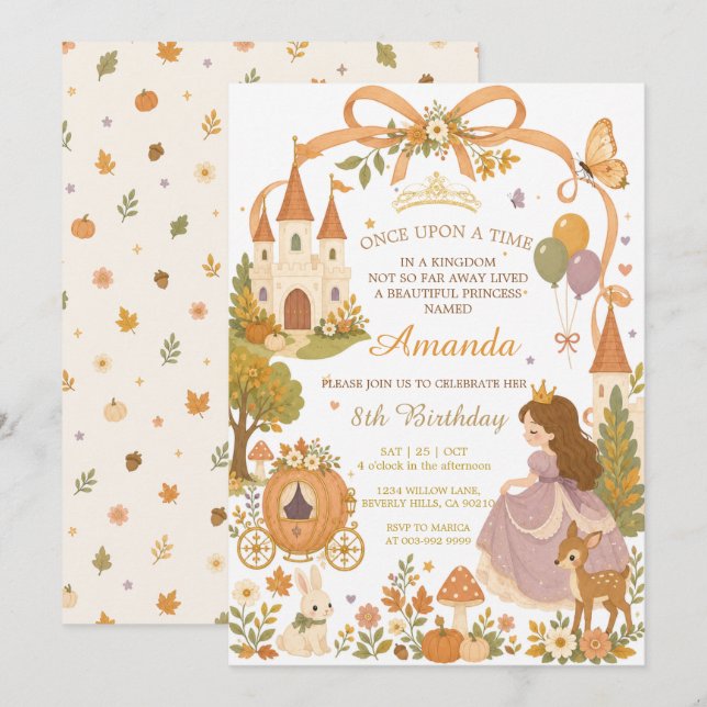 Invitación de cumpleaños de princesa de cuento de  (Anverso / Reverso)