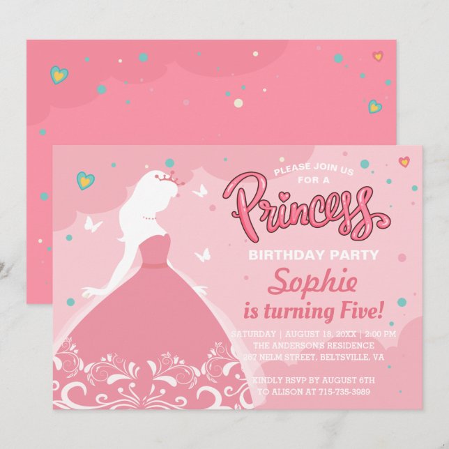 Invitación de cumpleaños de princesa de cuento de  (Anverso / Reverso)