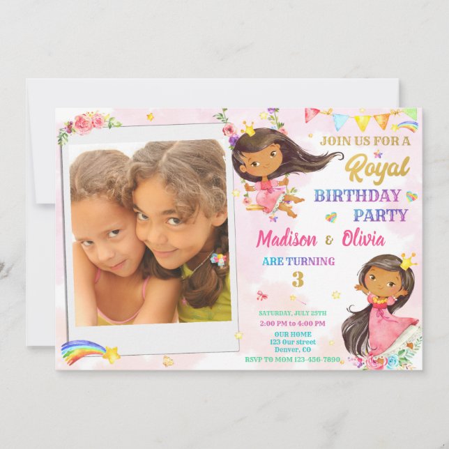 Invitación de cumpleaños de Princesa de Foto cumpl (Anverso)