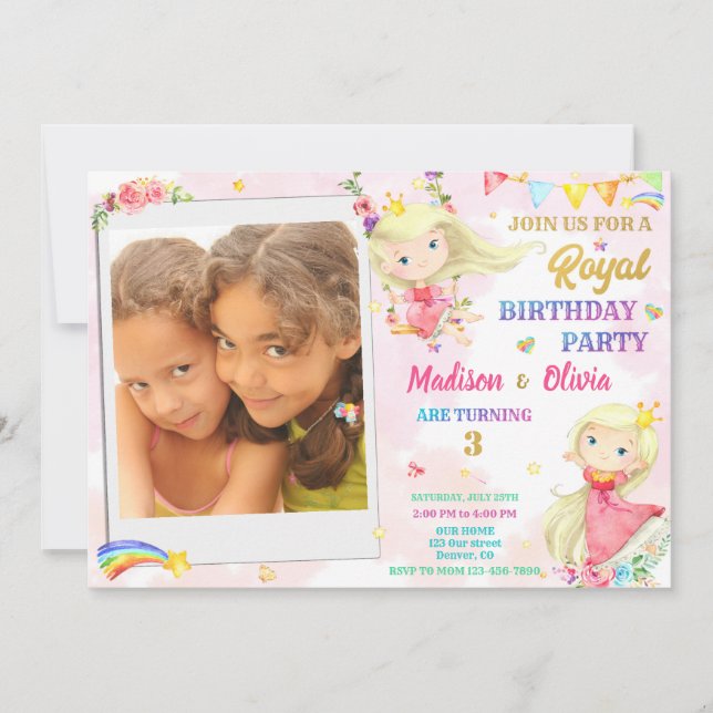 Invitación de cumpleaños de Princesa de Foto cumpl (Anverso)