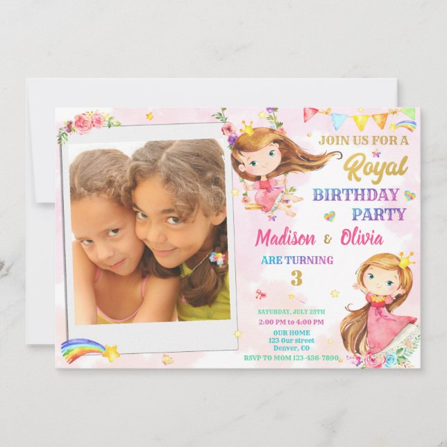Invitación de cumpleaños de Princesa de Foto cumpl (Anverso)