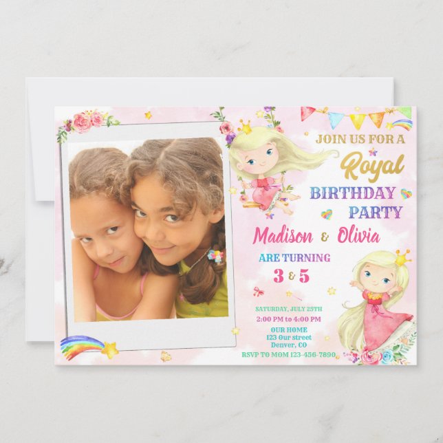 Invitación de cumpleaños de Princesa de Foto cumpl (Anverso)